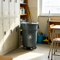 Contenedor de Basura Sanitario de Plástico de 180L, Antihuellas, Superficie Lisa, con Tapa, para Uso Diario en Vestíbulos de Hospitales y Baños
