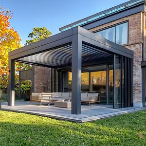 Pérgola de techo con persianas bioclimáticas de aleación de <span class=keywords><strong>aluminio</strong></span> de 3x3m y 6x3m con control remoto, casa adjunta ecológica a prueba de huracanes y nieve - Product Image 5