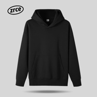 Custom 350 GSM katoen-polyester French Terry unisex oversized heavyweight fleece hoodie met borduurwerk, effen zwart, zonder koord