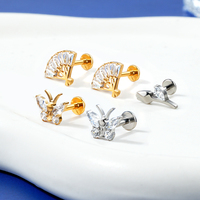 Anting-anting labret kupu-kupu bunga zircon putih geometris imut berbahan titanium ulir 16g 18g perhiasan tindik labret