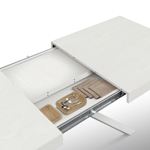โต๊ะรับประทานอาหารแบบขยายได้ Filippo ขนาด 180x90 ซม. หน้าโต๊ะเมลามีนสีขาวแอช ฐานโลหะ สำหรับใช้ภายใน - Product Image 3