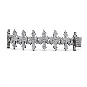Bracelet chaîne et maillons croisés plaqué argent avec moissanite, en argent sterling 925, bijou statement hip-hop unisexe, idéal pour le quotidien et les fêtes, cadeau - Product Image 2