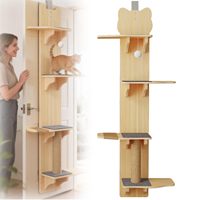 ZMaker Griffoir mural pour chat à 4 niveaux, à fixer sur porte, arbre à chat peu encombrant en bois massif, avec perchoir suspendu