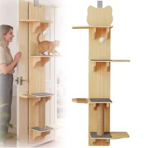 ZMaker Griffoir mural pour chat à 4 niveaux, à fixer sur porte, arbre à chat peu encombrant en bois massif, avec perchoir suspendu - Product Image 1