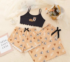 Ensemble de pyjama trois pièces pour femmes, respirant, en polyester imprimé, sans manches, taille élastique, pantalon long décontracté d'été - Product Image 6