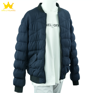 Blouson bomber matelassé <span class=keywords><strong>bleu</strong></span> <span class=keywords><strong>marine</strong></span> pour <span class=keywords><strong>homme</strong></span>, fermeture éclair, col côtelé, <span class=keywords><strong>manteau</strong></span> chaud rembourré avec poches à rabat - Product Image 4