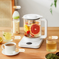 Bouilloire électrique en verre borosilicate de 1500 ml avec vapeur intégrée pour eau chaude domestique