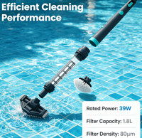 Aspirateur de piscine sans fil à perche télescopique pour piscines enterrées, aspirateur de piscine portatif pour spas/bains à remous avec brosse ronde électrique