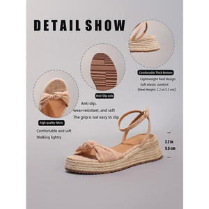 Sandali con tacco a onda in corda di canapa, nuovo stile estivo 2026, con fiocco in lino, eleganti e con tacco alto, perfetti per l'uso all'aperto - Product Image 5