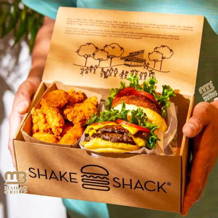 Kotak makanan isi ulang cepat kertas karton Hamburger portabel dengan Logo, kotak karton untuk makanan Burger kentang goreng