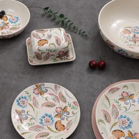 Assiette en céramique au design de peinture de fleurs pour dîner plate ronde sous glaçure personnalisée avec logo