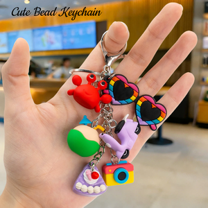 Love Heart Theme Bestseller 2D 3D Mixed Heart Bead Keychains Bulk Colorful Rubber Charms Bag Decor Llavero Little Bear Keychain