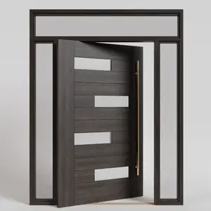 Puerta de madera maciza de teca de cristal de entrada, puerta pivotante delantera moderna para apartamento, puertas principales de villa