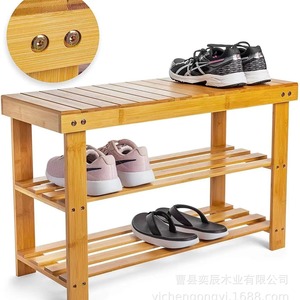 Natural Bamboo <b>Shoe</b> Rack Three Tier <b>Storage</b> Bench <b>Space</b> <b>Saving</b> Entryway Organizer For Home Use - Product Image 2