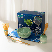 Bol à matcha en céramique artisanale de la dynastie Song chinoise avec bec verseur, ensemble de 8 pièces