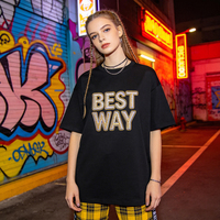 Camisetas de Moda para Mujer, Personalizadas con Estampado de Diamantes de Imitación, de Algodón Grueso y Suave, con Hombros Caídos, Estilo Hip Hop, con Logotipo, Ecológicas, con Etiqueta