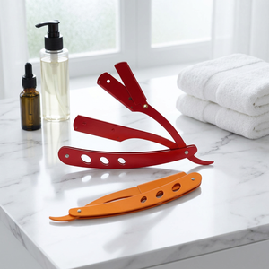 Disposable Red & Orange Single Blade Stainless Steel <b>Razor</b> with Metal Handle <b>for</b> <b>Men</b>-Face/Body Shaving Barber Shop Use - Product Image 1