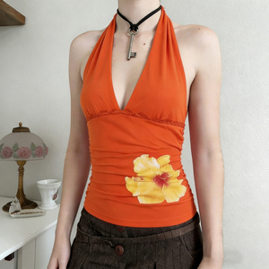 เสื้อครอปเปิดหลังพิมพ์ลายดอกไม้สไตล์สาวฮอต คอวี ทรงเข้ารูป แบรนด์ Ins Summer Island - Product Image 6