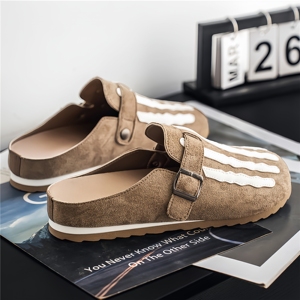 Sandalias Planas de Cuero Genuino con Diseño Original de <span class=keywords><strong>Esqueleto</strong></span> y Bloques de Color, Sandalias Mule Funcionales de Punta Cerrada, Oscuras y Modernas - Product Image 6