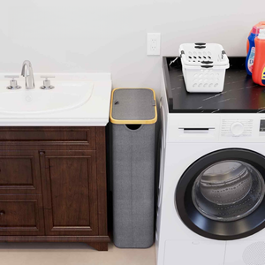 Panier à <span class=keywords><strong>linge</strong></span> étroit et haut de 65 L avec poignées en bambou, pliable, pour chambre à coucher, avec couvercle - Product Image 5