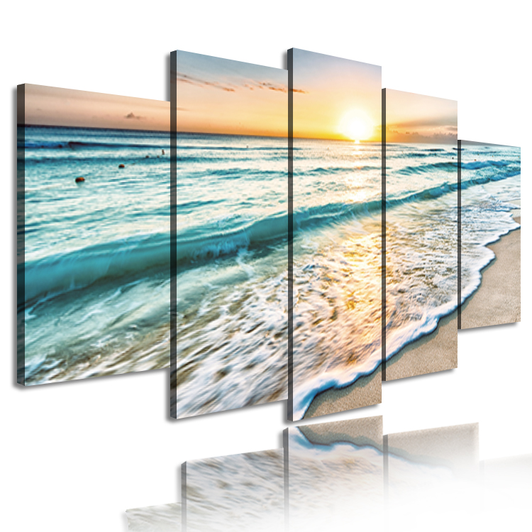 Modern Home Decor 5 Panel Sea Picture Beach Wall Art Canvas Digital Printing Sunset Seascape Painting