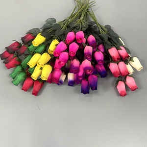 Cadeau de maison artisanat décoratif fait à la main couleurs vives fleurs sèches naturelles grand bouquet de bourgeons de roses en bois avec tige en fer - Product Image 3