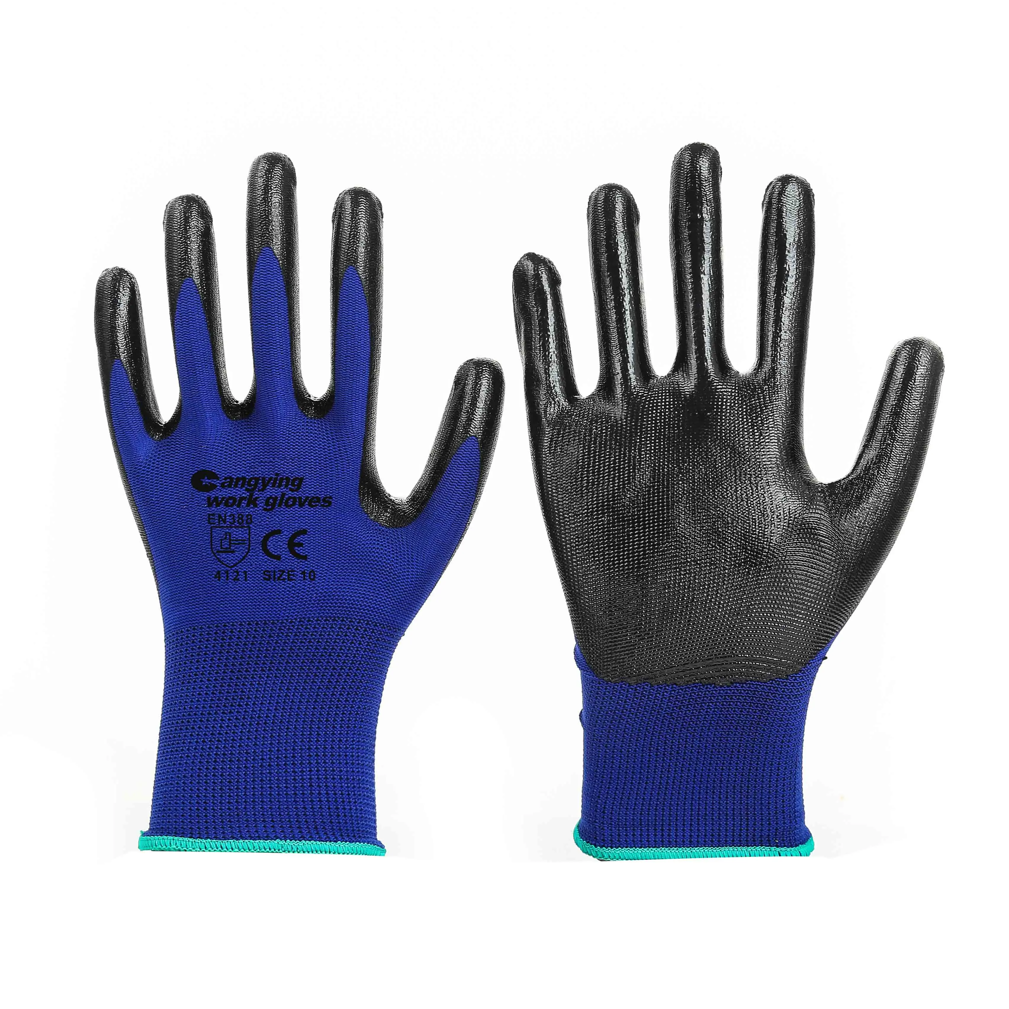 Guantes de nitrilo en388 de poliéster calibre 13 guantes de trabajo de jardinería guantes mecánicos personalizados