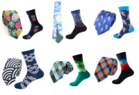 Ensemble Cravate et Chaussettes en Coton à Motif Vague d'Ananas et Carreaux de Dessin Animé pour Hommes, Design Amusant, Bleu, pour Fête, Quotidien, Décontracté, Accessoire de Costume, Cadeau