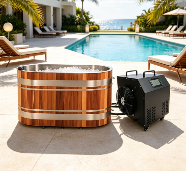Commercial & Home Use Cold Plunge Tub Red Cedar Wooden Exterior Stainless Steel Ice Bath Barrel With Chiller for Wellness