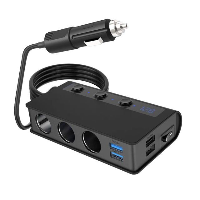 180W Car Cigarette Lighter Adapter Splitter QC3.0 USB Fast Charger 4Port Socket with Voltmeter 12-24V Auto Accessories