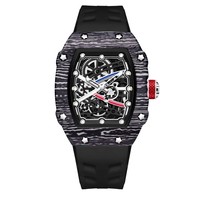 Montre Quartz Homme RM 67-02 Inspired Tonneau, Grand Cadran 46mm, Aiguilles Lumineuses, Bracelet Silicone, Montre Décontractée pour Étudiant
