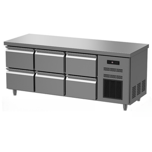 Piano di lavoro cucina commerciale frigorifero con 6 <span class=keywords><strong>cassetti</strong></span> compressore <span class=keywords><strong>a</strong></span> temperatura singola ventola di raffreddamento ristoranti bancone congelatore - Product Image 1