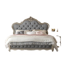 Lit plateforme classique en bois massif sculpté, capitonné de luxe couleur or français, tailles King et Queen, pour chambre à coucher