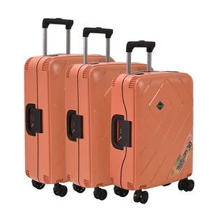 流行设计轻质行李箱PP高品质3件手推车行李箱套装机场行李手推车长途旅行