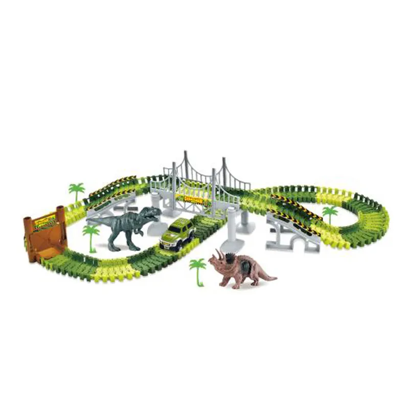 恐竜の世界柔軟な冒険レーストラックプレイセットロードブリッジを作成DIY組み立てスロットおもちゃプラスチック恐竜トラックおもちゃ
