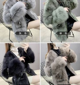 <span class=keywords><strong>Manteau</strong></span> en fausse fourrure de renard de luxe léger, avec empiècements en cuir et détails rivetés, élégant, chaud et non volumineux - Product Image 6