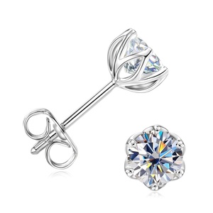 1 Fashion Brass 14K Gold Plated Shiny Round Cut 2CT VVS GRA Moissanite Jewelry Flower <b>Stud</b> Earrings for Women Office Wears - Product Image 1