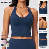 Débardeur de yoga brossé à col en V et dos nu pour femme, avec soutien-gorge de sport rembourré, coupe ajustée, haute élasticité, anti-humidité, idéal pour le fitness et la gym