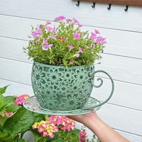 Pot de fleurs en fer en forme de tasse à café pour jardin extérieur, cour, salon intérieur, aménagement paysager, balcon, décoration