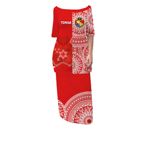 Abito Puletasi da donna con stampa Tonga personalizzata 4925, abito rosso con motivo tribale, abbigliamento culturale e casual OEM ODM - Product Image 1