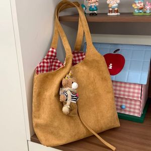 Bolso Tote de Gamuza a Cuadros, Simple, de Gran Capacidad, Doble Cara, para Mujer, Precio al por Mayor, Nueva Moda - Product Image 5