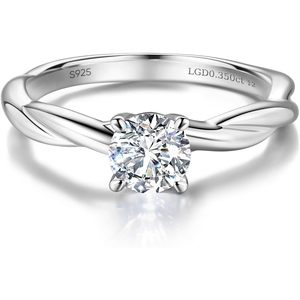 Lab Grown Diamond <b>Solitaire</b> <b>Ring</b> 0.35 Ct Round Brilliant Cut S925 Sterling <b>Silver</b> Twisted Vine Engagement Women's Fine Jewelry - Product Image 1