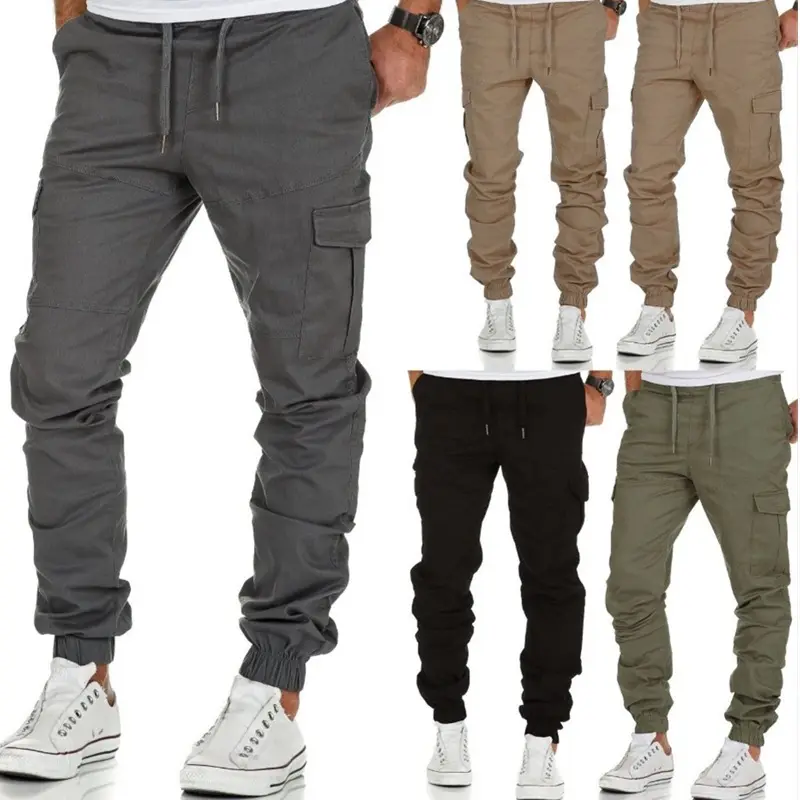 Calças esportivas masculinas com cordão para homens, calças cargo personalizadas com vários bolsos