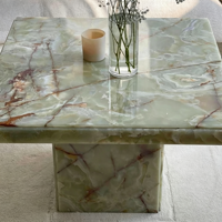 Table carrée moderne en marbre d'agate verte, faite à la main, luxe, pierre naturelle, utilisation hôtelière, villa, mobilier de maison