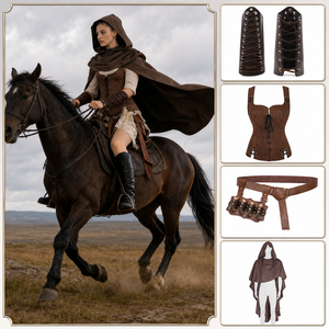 Set di Accessori Medievali, Gilet, Bracciale da Polso, Mantello, Cintura Porta Pozione per Cosplay di Halloween, Fiera Rinascimentale e LARP Vichingo - Product Image 4