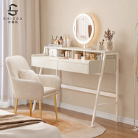 Table de maquillage moderne en bois avec miroir éclairé pour chambre à coucher, hôtel et salle à manger