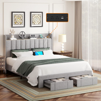 Cadre de lit de rangement avec tête de lit rembourrée moderne, multiprise USB et deux tiroirs pour chambre à coucher, mobilier de maison et chambre d'hôtel