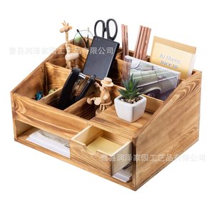 Wooden Desktop <b>Storage</b> Box With Drawers Office Stationery Organizer Rectangle Solid Color <b>File</b> And Miscellaneous Item Holder - Product Image 1