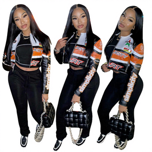 Nouvelle Tendance Automne 2026 – Blouson Moto Femme Printemps 2023 en Cuir PU, Col Montant, Fermeture Éclair, Motif Imprimé - Product Image 4