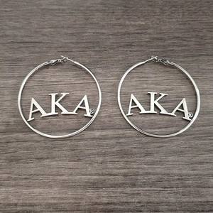 Boucles d'oreilles créoles en acier inoxydable Alpha Kap Alpha dorées <span class=keywords><strong>de</strong></span> 2,4 pouces, sans ternissement, bijoux délicats, lettre grecque, cercle, boucles d'oreilles à tige - Product Image 2